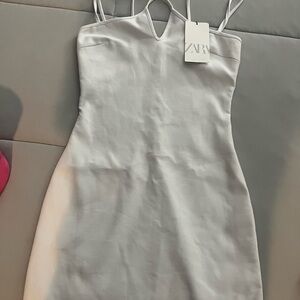Zara White Double-Strap V-Neck Mini Dress